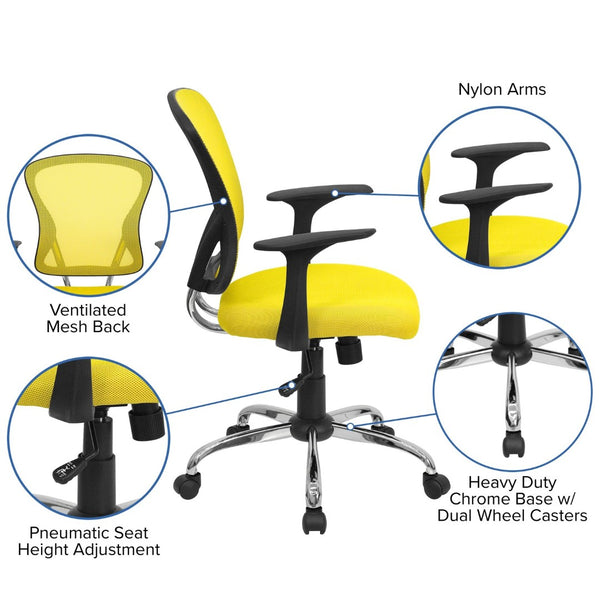 English Elm Alfred Mid-Back Mesh Swivel Office Chair with Chrome Base and Ergonomic Comfort for Productivity Yellow H-8369F-YEL-GG