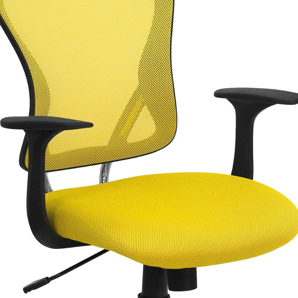 English Elm Alfred Mid-Back Mesh Swivel Office Chair with Chrome Base and Ergonomic Comfort for Productivity Yellow H-8369F-YEL-GG