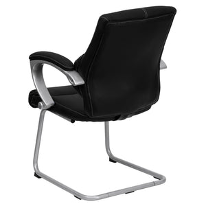 English Elm Tristan Black LeatherSoft Executive Side Chair - Stylish Comfort with Silver Sled Base for Offices H-9637L-3-SIDE-GG