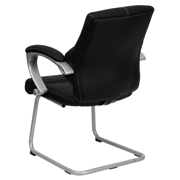 English Elm Tristan Black LeatherSoft Executive Side Chair - Stylish Comfort with Silver Sled Base for Offices H-9637L-3-SIDE-GG