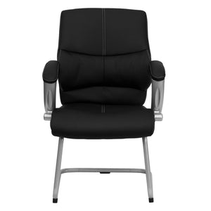 English Elm Tristan Black LeatherSoft Executive Side Chair - Stylish Comfort with Silver Sled Base for Offices H-9637L-3-SIDE-GG