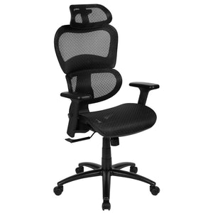 English Elm LO Ergonomic Mesh Office Chair with Adjustable Headrest, Lumbar Support, Synchro-Tilt for Comfort Black H-LC-1388F-1K-BK-GG