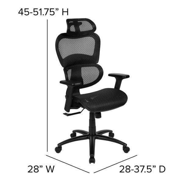 English Elm LO Ergonomic Mesh Office Chair with Adjustable Headrest, Lumbar Support, Synchro-Tilt for Comfort Black H-LC-1388F-1K-BK-GG
