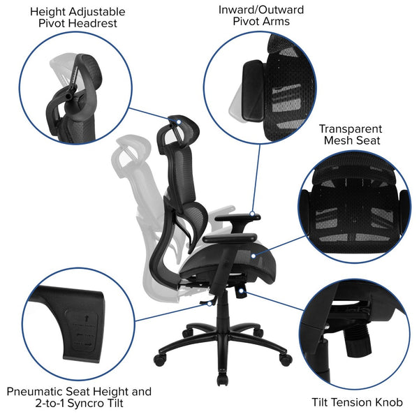 English Elm LO Ergonomic Mesh Office Chair with Adjustable Headrest, Lumbar Support, Synchro-Tilt for Comfort Black H-LC-1388F-1K-BK-GG