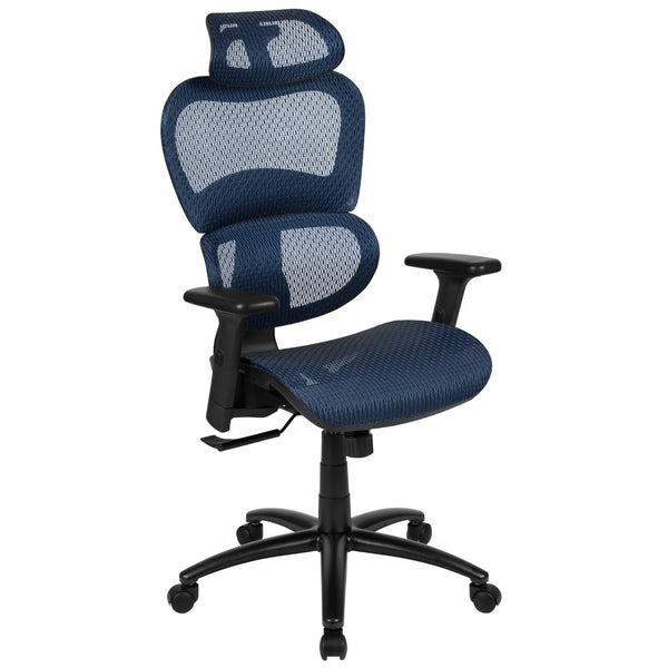English Elm LO Ergonomic Mesh Office Chair with Adjustable Headrest, Lumbar Support, Synchro-Tilt for Comfort Blue H-LC-1388F-1K-BL-GG
