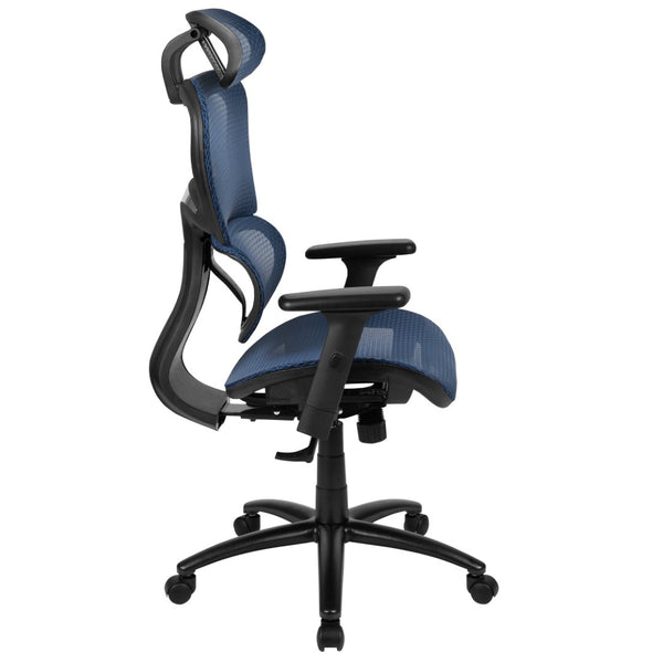 English Elm LO Ergonomic Mesh Office Chair with Adjustable Headrest, Lumbar Support, Synchro-Tilt for Comfort Blue H-LC-1388F-1K-BL-GG