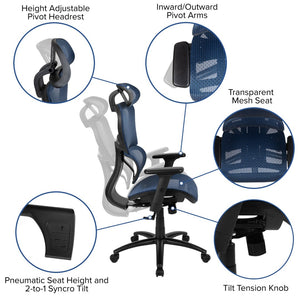 English Elm LO Ergonomic Mesh Office Chair with Adjustable Headrest, Lumbar Support, Synchro-Tilt for Comfort Blue H-LC-1388F-1K-BL-GG