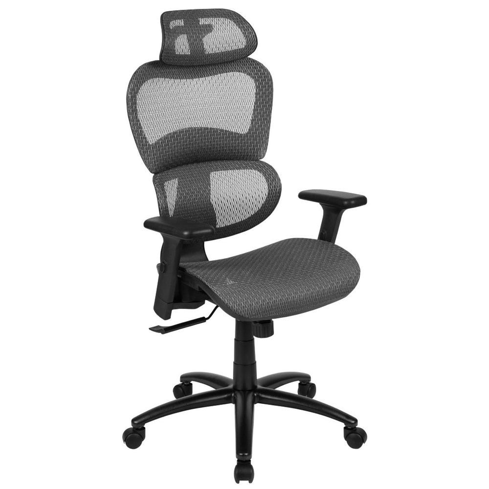 English Elm LO Ergonomic Mesh Office Chair with Adjustable Headrest, Lumbar Support, Synchro-Tilt for Comfort Gray H-LC-1388F-1K-GY-GG
