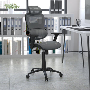 English Elm LO Ergonomic Mesh Office Chair with Adjustable Headrest, Lumbar Support, Synchro-Tilt for Comfort Gray H-LC-1388F-1K-GY-GG