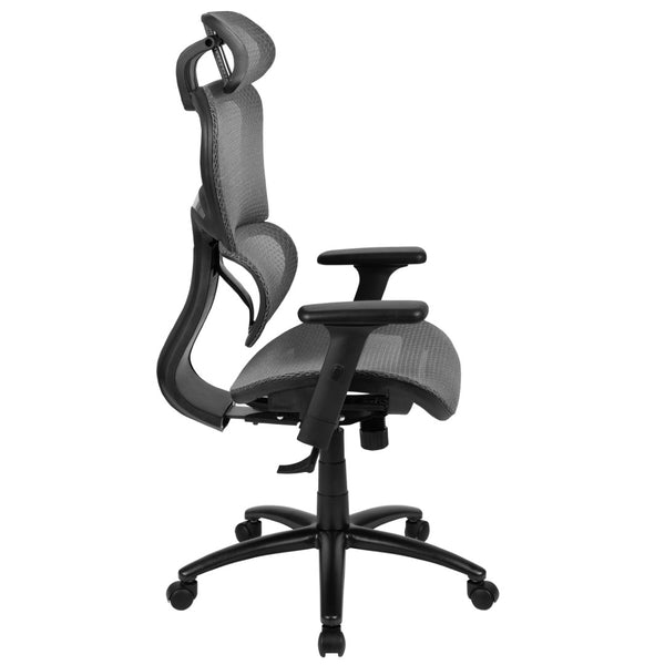 English Elm LO Ergonomic Mesh Office Chair with Adjustable Headrest, Lumbar Support, Synchro-Tilt for Comfort Gray H-LC-1388F-1K-GY-GG