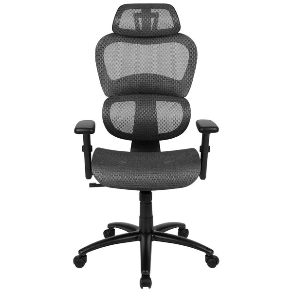 English Elm LO Ergonomic Mesh Office Chair with Adjustable Headrest, Lumbar Support, Synchro-Tilt for Comfort Gray H-LC-1388F-1K-GY-GG