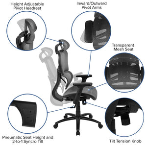 English Elm LO Ergonomic Mesh Office Chair with Adjustable Headrest, Lumbar Support, Synchro-Tilt for Comfort Gray H-LC-1388F-1K-GY-GG