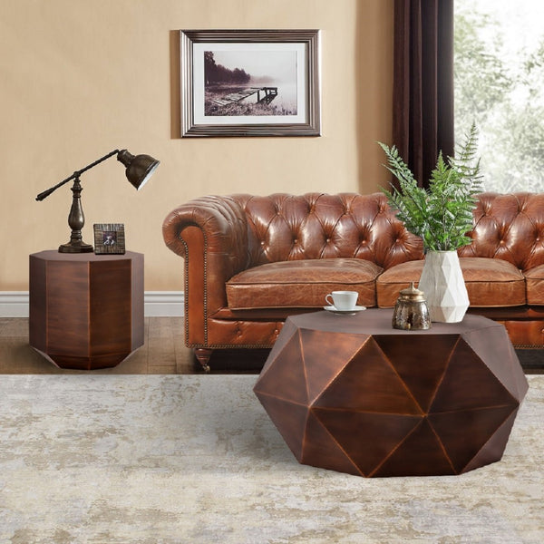 Pasargad Home Kronos Diamond Shape Coffee Table – Modern Brass Accent For Chic Living Spaces Copper Iron Prr-041cop