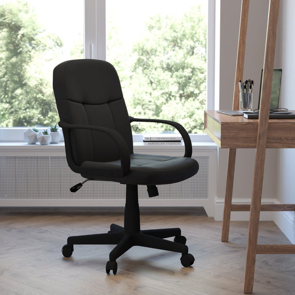 English Elm Paulson Mid-Back Executive Office Chair in Black Vinyl - Ergonomic Comfort & Custom Adjustability H8020-GG