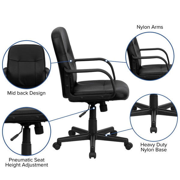 English Elm Paulson Mid-Back Executive Office Chair in Black Vinyl - Ergonomic Comfort & Custom Adjustability H8020-GG