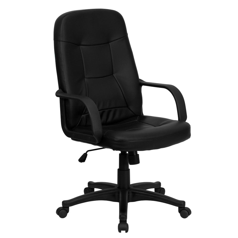 English Elm Holly High Back Executive Swivel Office Chair in Black Vinyl – Ergonomic Comfort & Style Upgrade H8021-GG