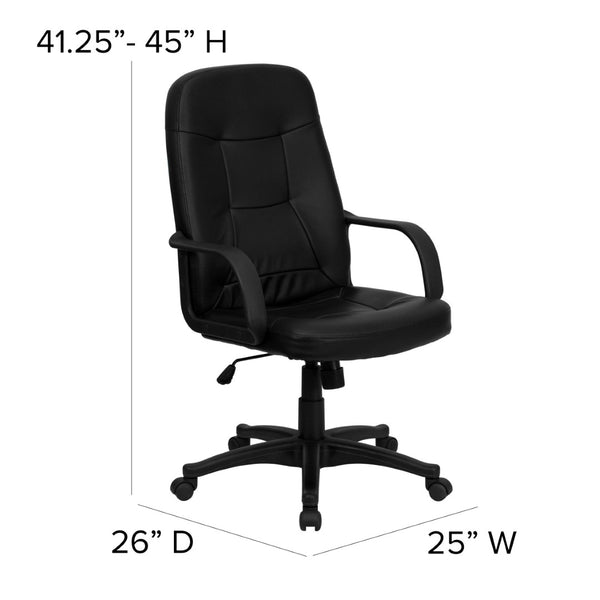 English Elm Holly High Back Executive Swivel Office Chair in Black Vinyl – Ergonomic Comfort & Style Upgrade H8021-GG