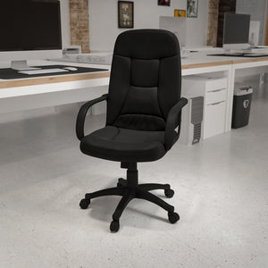 English Elm Holly High Back Executive Swivel Office Chair in Black Vinyl – Ergonomic Comfort & Style Upgrade H8021-GG