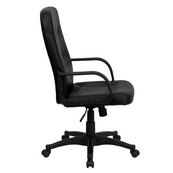 English Elm Holly High Back Executive Swivel Office Chair in Black Vinyl – Ergonomic Comfort & Style Upgrade H8021-GG