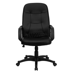 English Elm Holly High Back Executive Swivel Office Chair in Black Vinyl – Ergonomic Comfort & Style Upgrade H8021-GG