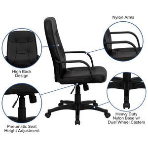 English Elm Holly High Back Executive Swivel Office Chair in Black Vinyl – Ergonomic Comfort & Style Upgrade H8021-GG