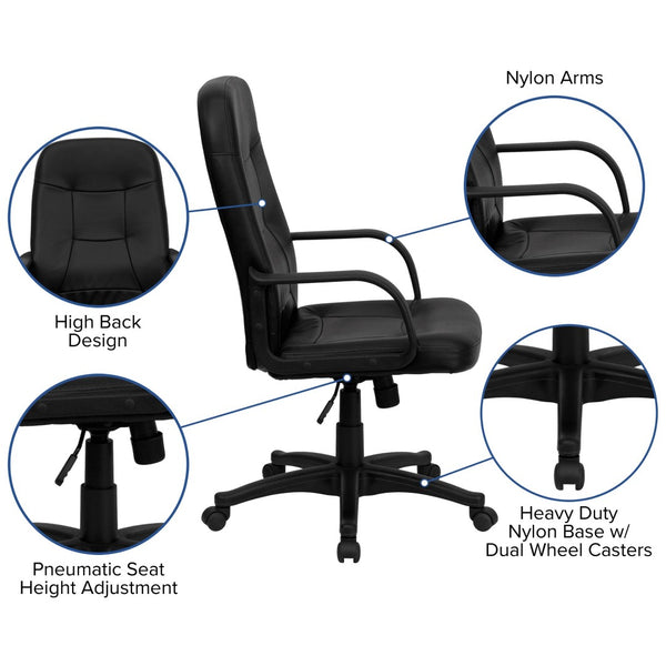 English Elm Holly High Back Executive Swivel Office Chair in Black Vinyl – Ergonomic Comfort & Style Upgrade H8021-GG