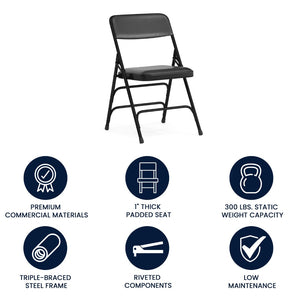 English Elm 2 Pack HERCULES Series Padded Folding Chairs - Durable, Stylish Seating for Events & Home Use Black Vinyl/Black Frame 2-HA-MC309AV-BK-GG