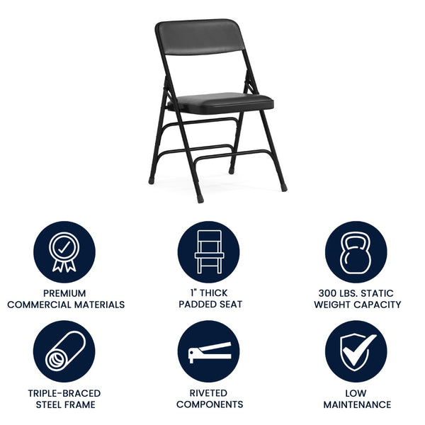 English Elm 2 Pack HERCULES Series Padded Folding Chairs - Durable, Stylish Seating for Events & Home Use Black Vinyl/Black Frame 2-HA-MC309AV-BK-GG