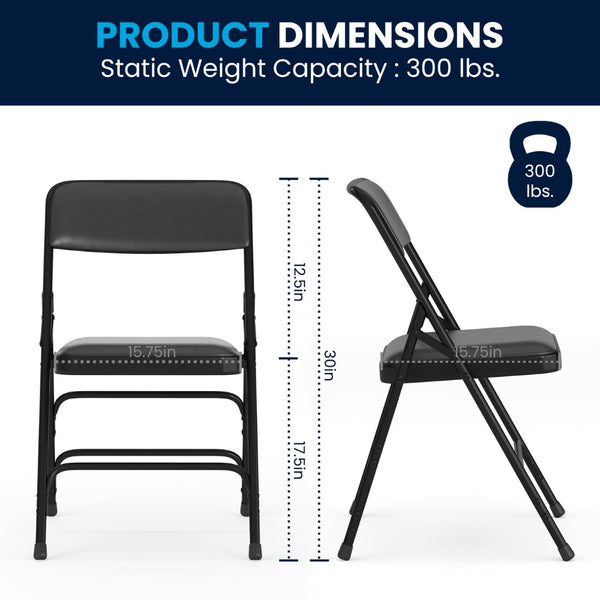 English Elm 2 Pack HERCULES Series Padded Folding Chairs - Durable, Stylish Seating for Events & Home Use Black Vinyl/Black Frame 2-HA-MC309AV-BK-GG