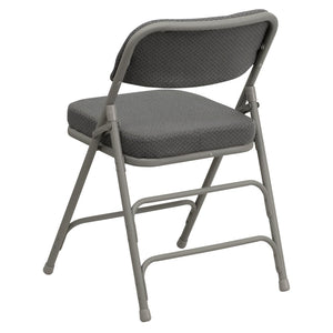 English Elm 2 Pack HERCULES Series Premium Curved Triple Braced Metal Folding Chairs for Comfort & Durability Gray Fabric/Gray Frame 2-HA-MC320AF-GRY-GG
