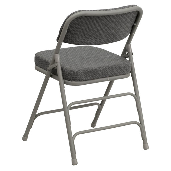 English Elm 2 Pack HERCULES Series Premium Curved Triple Braced Metal Folding Chairs for Comfort & Durability Gray Fabric/Gray Frame 2-HA-MC320AF-GRY-GG