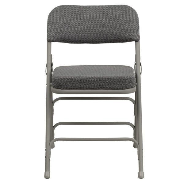 English Elm 2 Pack HERCULES Series Premium Curved Triple Braced Metal Folding Chairs for Comfort & Durability Gray Fabric/Gray Frame 2-HA-MC320AF-GRY-GG