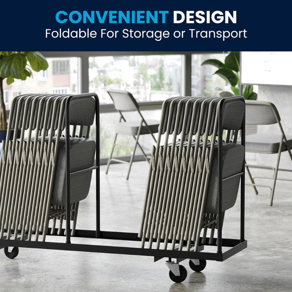 English Elm 2 Pack HERCULES Series Premium Curved Triple Braced Metal Folding Chairs for Comfort & Durability Gray Fabric/Gray Frame 2-HA-MC320AF-GRY-GG