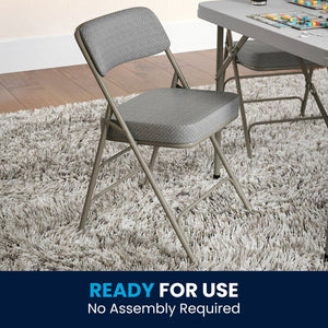 English Elm 2 Pack HERCULES Series Premium Curved Triple Braced Metal Folding Chairs for Comfort & Durability Gray Fabric/Gray Frame 2-HA-MC320AF-GRY-GG