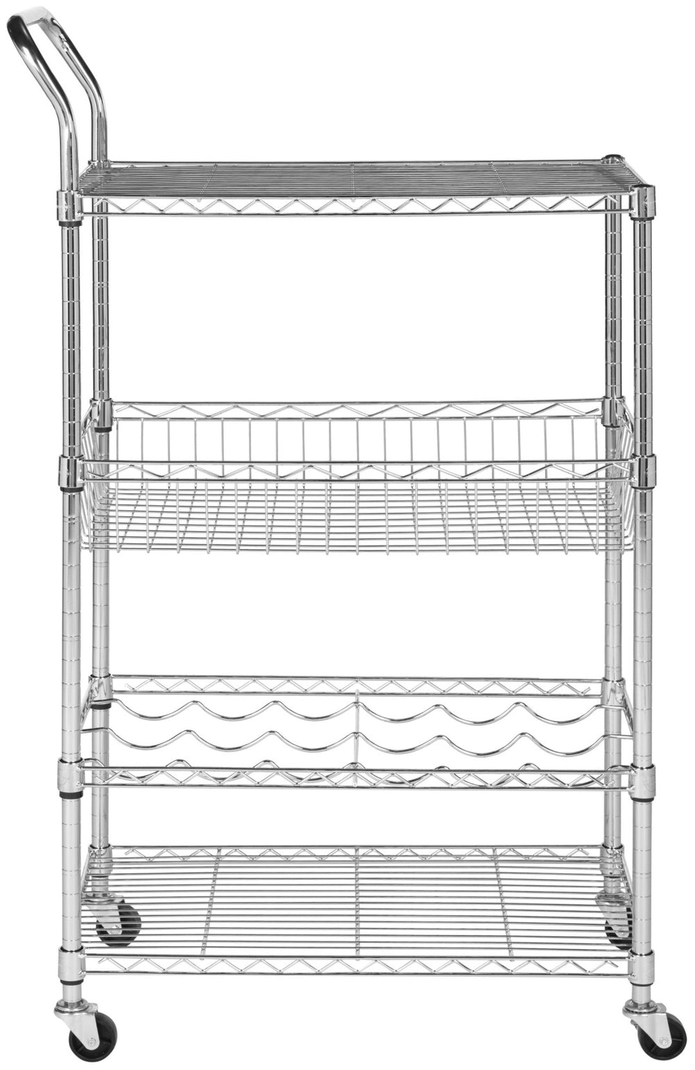 Safavieh Carmen Adjustable 4-Tier Chrome Wire Cart With Smooth Rollers For Versatile Storage & Organization HAC1003A