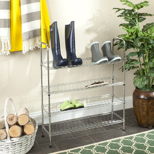 Safavieh Lidia Adjustable Chrome Wire Shoe Rack - Stylish, Space-Saving Organizer For Heels, Boots & Sneakers HAC1007A