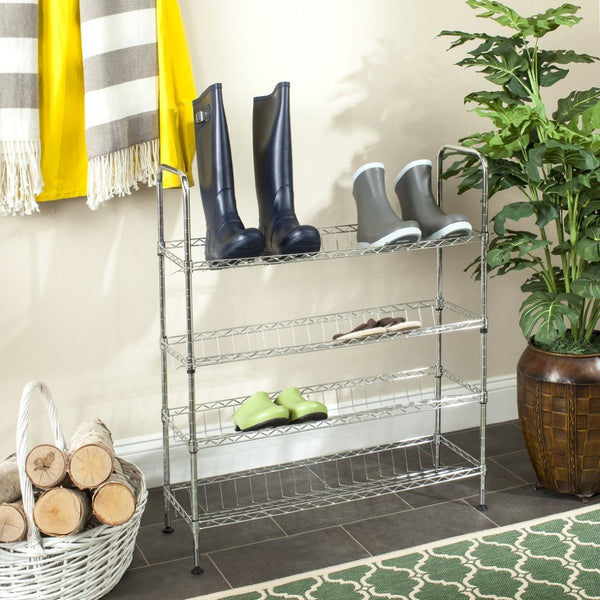 Safavieh Lidia Adjustable Chrome Wire Shoe Rack - Stylish, Space-Saving Organizer For Heels, Boots & Sneakers HAC1007A