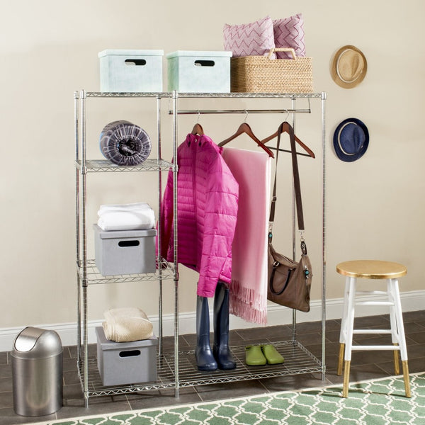 Safavieh Betsy Chrome Wire Adjustable Garment Rack - Stylish, Portable Storage For Clothes, Easy Assembly & Versatile Use HAC1008A