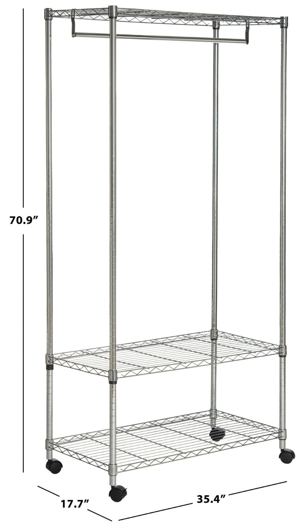Safavieh Gordon 3-Tier Chrome Wire Garment Rack - Stylish, Space-Saving Closet Solution For Organized Storage HAC1009A