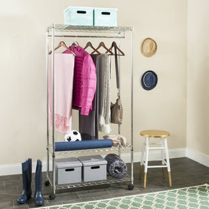 Safavieh Gordon 3-Tier Chrome Wire Garment Rack - Stylish, Space-Saving Closet Solution For Organized Storage HAC1009A