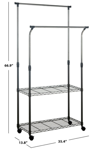 Safavieh Giorgio Chrome Double-Rod Clothes Rack - Elegant, Space-Saving Storage With Integrated Shelving Solutions HAC1019A