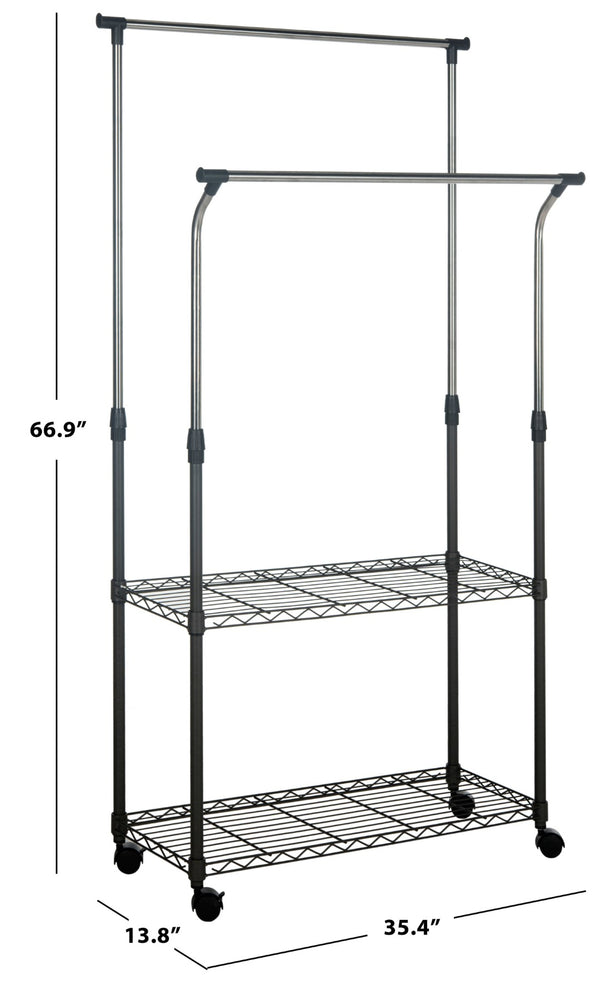 Safavieh Giorgio Chrome Double-Rod Clothes Rack - Elegant, Space-Saving Storage With Integrated Shelving Solutions HAC1019A