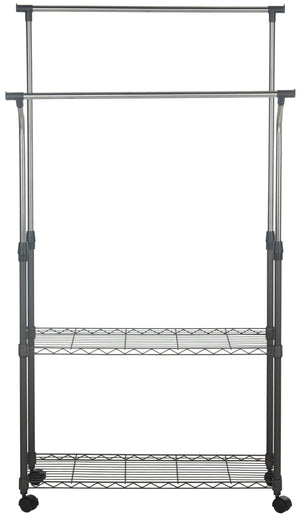 Safavieh Giorgio Chrome Double-Rod Clothes Rack - Elegant, Space-Saving Storage With Integrated Shelving Solutions HAC1019A
