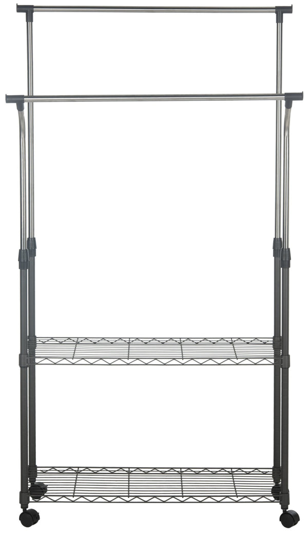 Safavieh Giorgio Chrome Double-Rod Clothes Rack - Elegant, Space-Saving Storage With Integrated Shelving Solutions HAC1019A