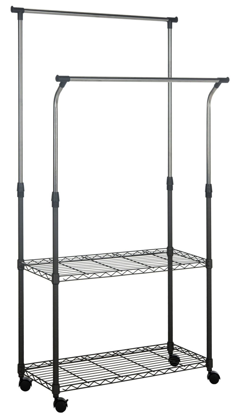 Safavieh Giorgio Chrome Double-Rod Clothes Rack - Elegant, Space-Saving Storage With Integrated Shelving Solutions HAC1019A