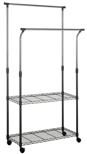 Safavieh Giorgio Chrome Double-Rod Clothes Rack - Elegant, Space-Saving Storage With Integrated Shelving Solutions HAC1019A