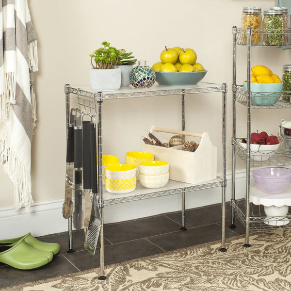 Safavieh Lucien 2-Tier Chrome Microwave Rack - Stylish Space-Saver Organizer For Kitchen Storage & Decor HAC1025A