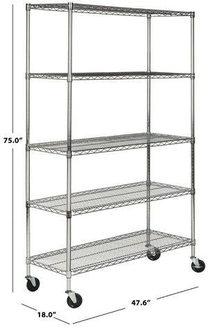 Safavieh Echo Heavy-Duty Chrome Wire Shelving Unit – 5-Tier Adjustable Storage For Tools & Gear, 47"W X 75"H HAC2004A