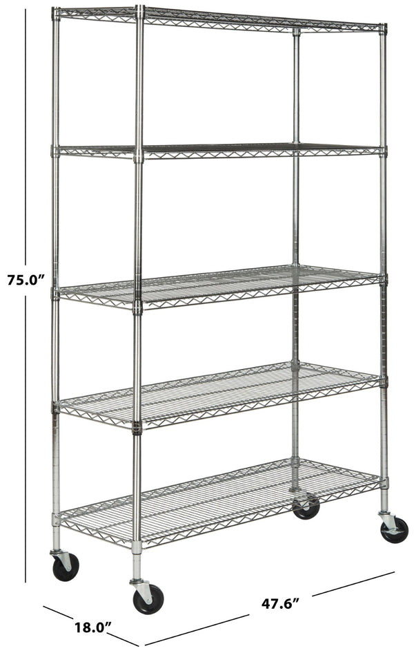 Safavieh Echo Heavy-Duty Chrome Wire Shelving Unit – 5-Tier Adjustable Storage For Tools & Gear, 47"W X 75"H HAC2004A