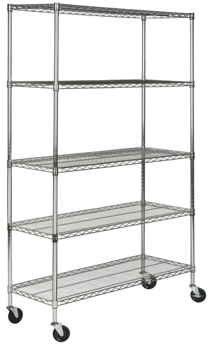 Safavieh Echo Heavy-Duty Chrome Wire Shelving Unit – 5-Tier Adjustable Storage For Tools & Gear, 47"W X 75"H HAC2004A